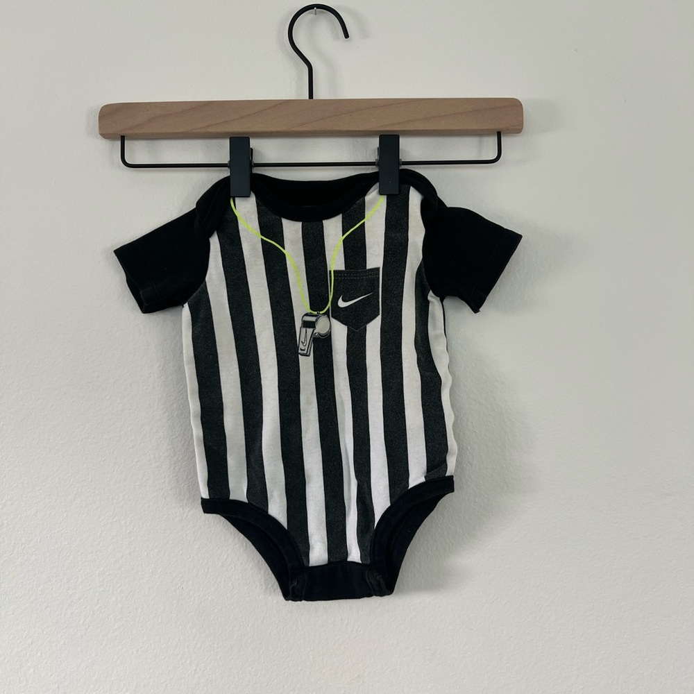 Nike Black and White Striped Ref Baby Bodysuit with Neon Accent